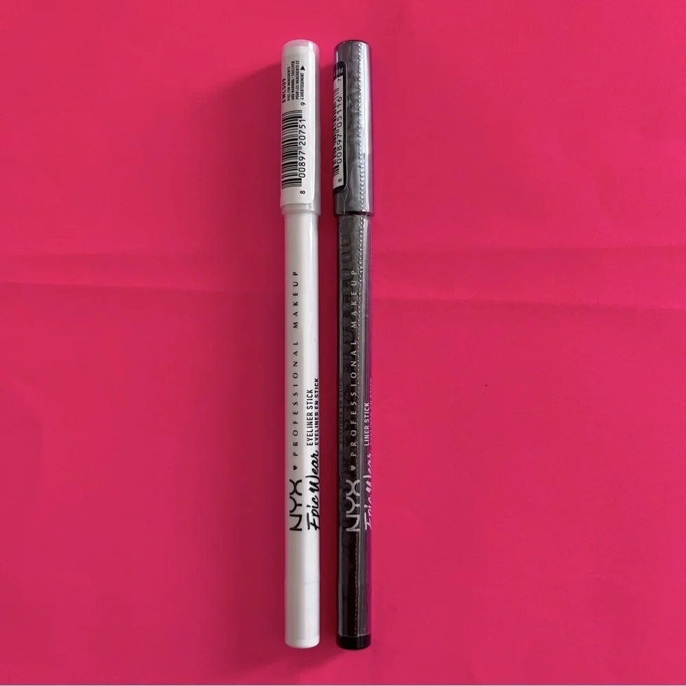 NYX Epic Wear Waterproof Eyeliner Stick Black Metal- Pure White (Bundle of two)